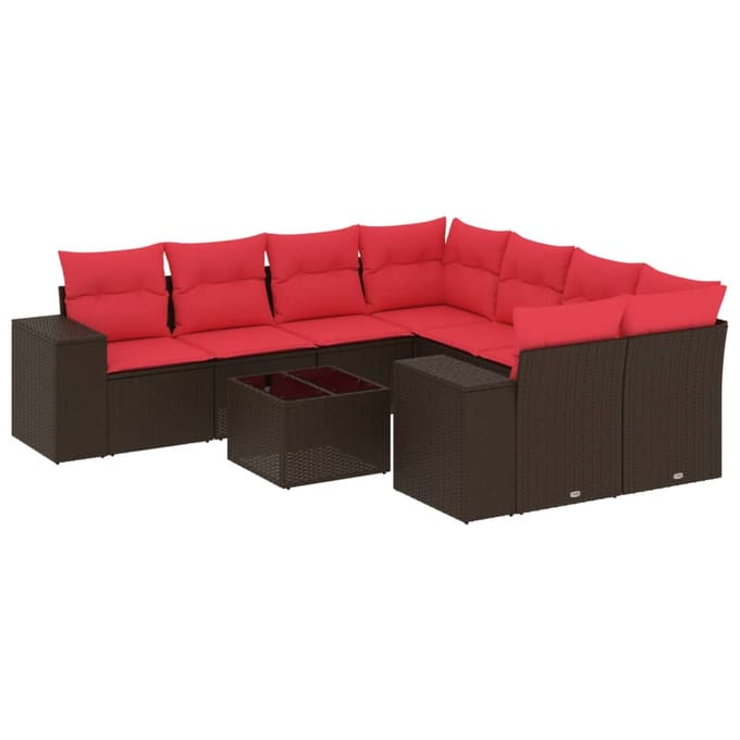vidaXL - 9-delige - tuinbankset - met - kussens, - bruin - polyrotan