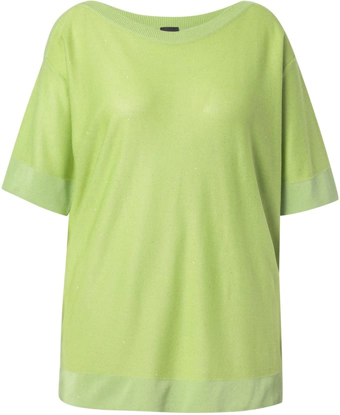 Ulla Popken - Dames - Trui pailletten oversized boothals korte mouwen - Limoengroen - Maat 54+