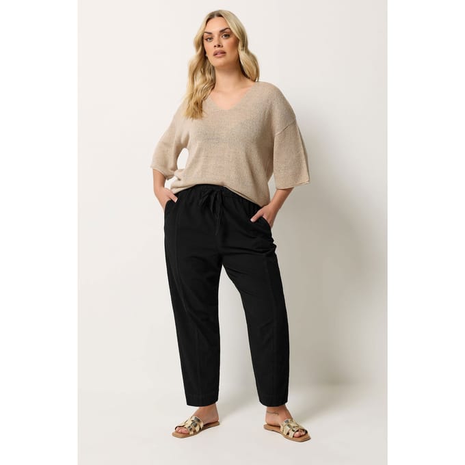 Yours Zwarte Koele Katoenen Denim Barrel Broek Size 48