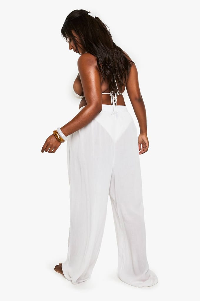 boohoo Dames Plus Strandkleding Essentials Wijde Broek | Wit | Maat: 44
