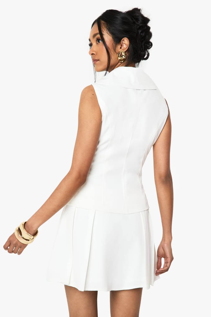 boohoo Dames Side Pleat Tailored Mini Rok | Wit | Maat: 38
