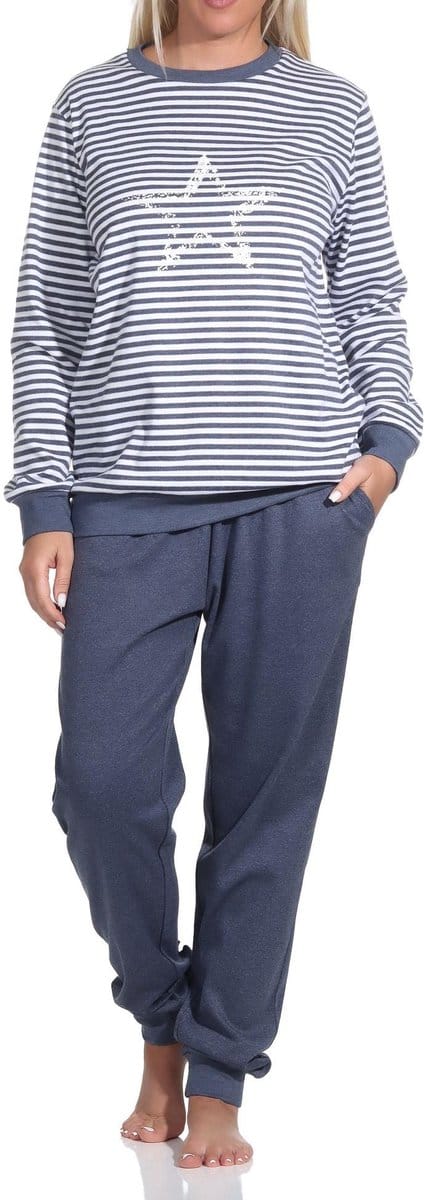 Knusse damespyjama lang met manchetten en stermotief - ook in oversize
