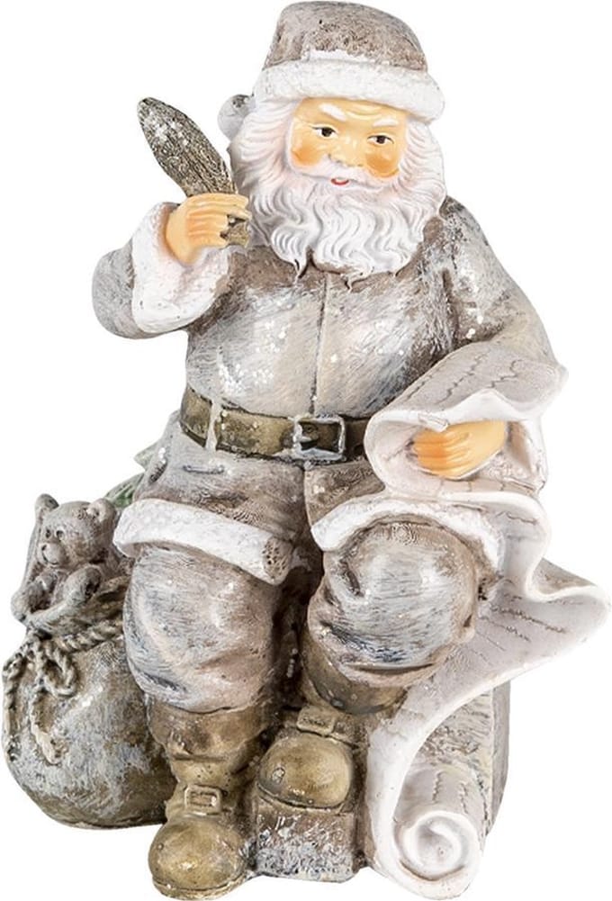 Clayre & Eef Beeld Kerstman 10x7x13 cm Grijs Polyresin Kerstdecoratie