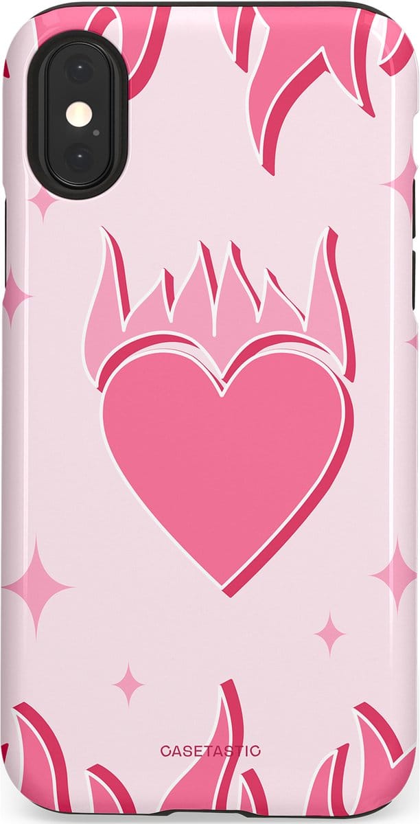 Casetastic hoesje geschikt voor Apple iPhone X / Apple iPhone XS - Dubbellaagse bescherming - Hartenvuur - Fashion Case - Wit Koraal Lichtroze