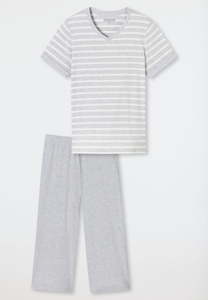 Schiesser Pyjama 3/4 Lengte zilvergrijs - Casual Essentials Dames Pyjamaset