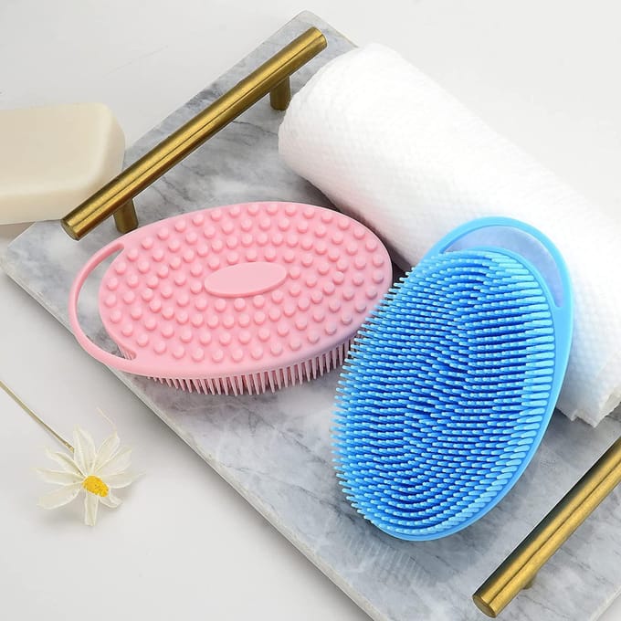 Siliconen dubbelzijdige badborstel platina babybadje kinderen sensorische integratietraining blue