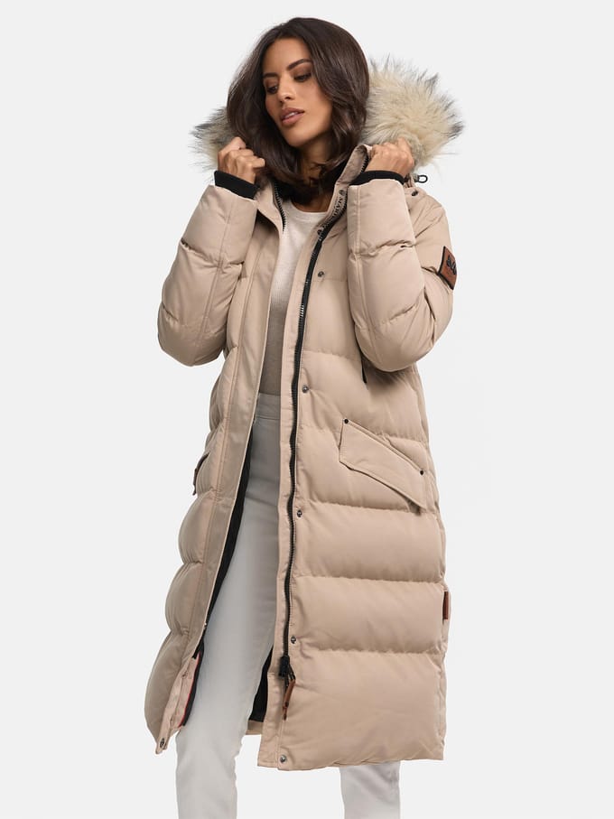 Marikoo dames winterjas – Schneesternchen, lang met capuchon & imitatiebontkraag