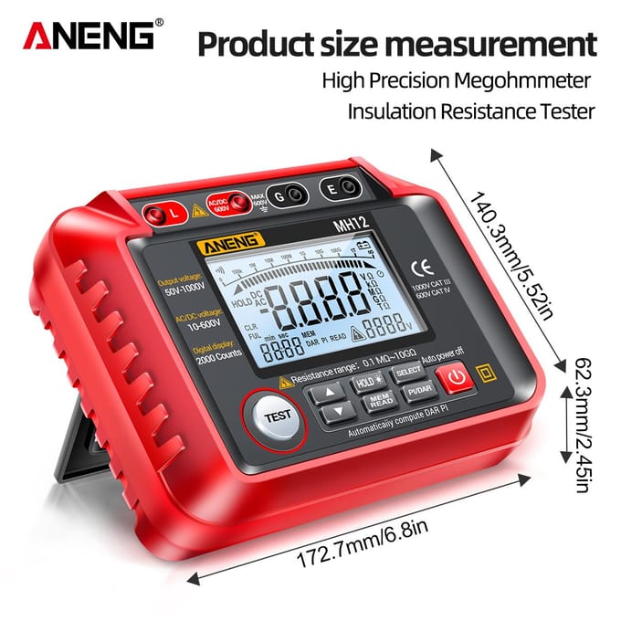 ANENG MH12 Isolatieweerstandstester Schudtafel Hoge precisie Megger digitale isolatie rood