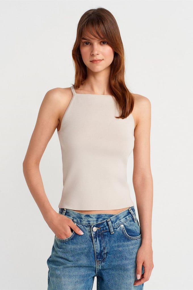 Slim Fit Halter Gebreide Blouse met Strikdetail