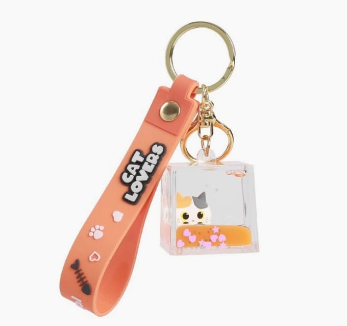 iTotal Sleutelhanger Kubus ORANJE KAT Cube Liquid Keychain ORANGE CAT 3.3x2.9x5cm