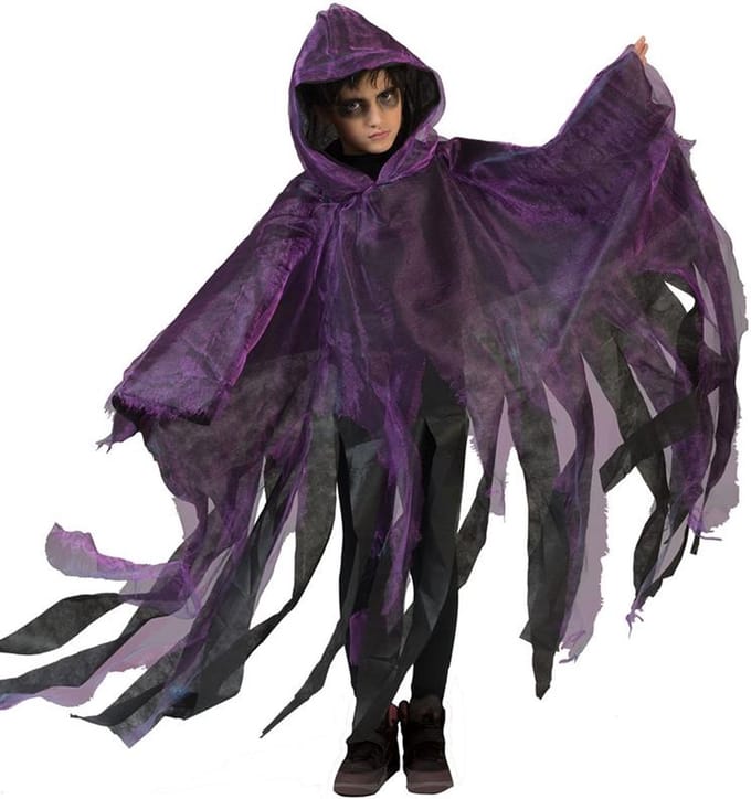 Verkleedpak griezelige grafdelver kind Cape Paars One Size