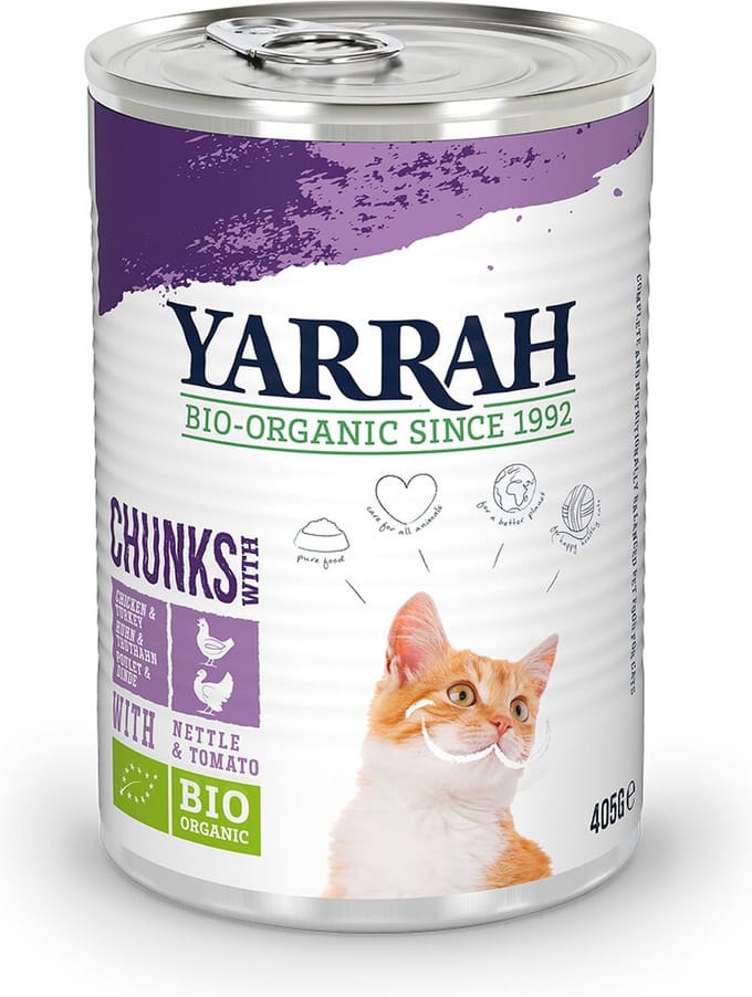 12x Yarrah Bio Kattenvoer Chunks Kip - Kalkoen 405 gr