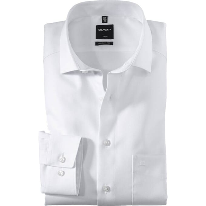 OLYMP Luxor modern fit overhemd - wit twill - Strijkvrij - Boordmaat: 39