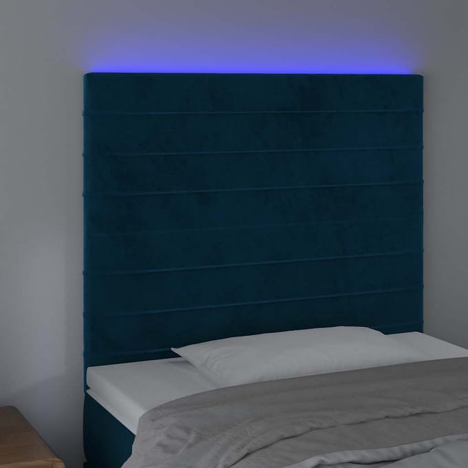 vidaXL - Hoofdbord - LED - 80x5x118/128 - cm - fluweel - donkerblauw