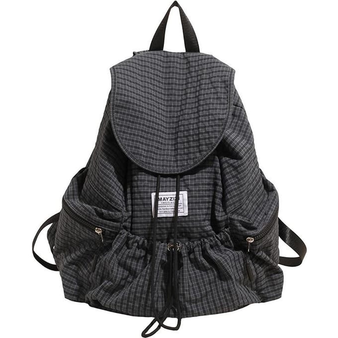 Sac à dos de mode rétro à carreaux pour les déplacements, décontracté, grande capacité, polyvalent, léger, sac d'école one size fits all gray