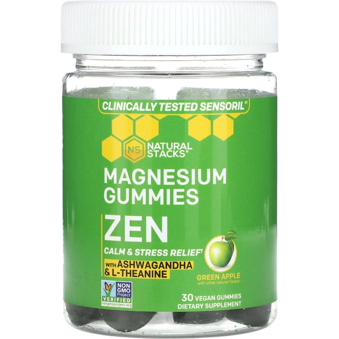 Natural Stacks, magnesium gummies, Zen, groene appel, vegan gummies 30