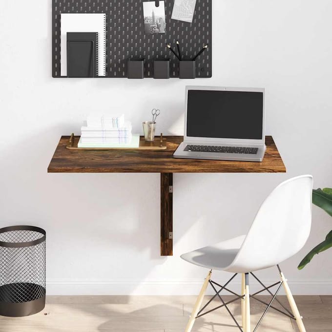 Wandmontage Klaptafel Gerookt Eiken Afwerking 100x60x56 cm Bewerkt Hout
