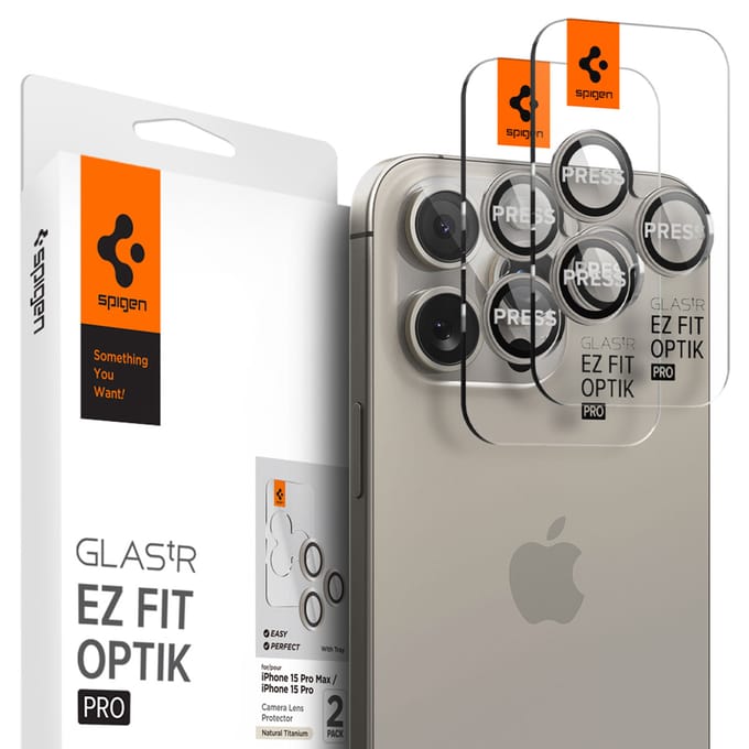 Spigen GlasTR EZ Fit Optik Pro - Camera Lens Protector Geschikt voor Apple iPhone 15 Pro / iPhone 15 Pro Max - met Installatieframe - Duo Pack - Titanium