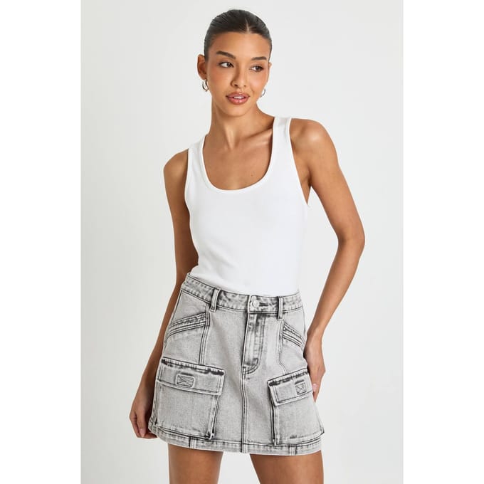 boohoo Dames Cargo Denim Minirok | Greywash | Maat: 36