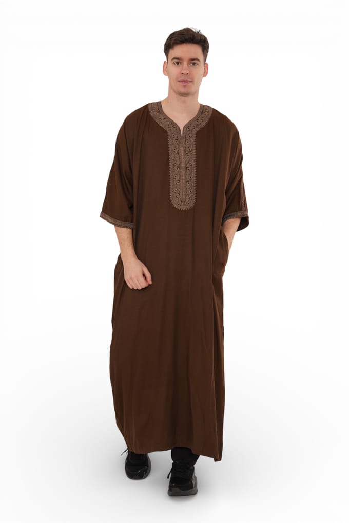 Heren Ramadan Donkerbruin Marokkaanse Thobe Robe Djellaba Gandoura Eid Jubba- HM67