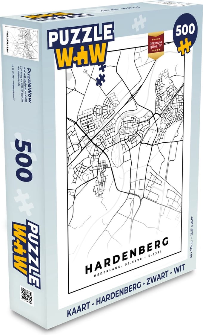 Puzzel Kaart - Hardenberg - Zwart - Wit - Legpuzzel - Puzzel 500 stukjes