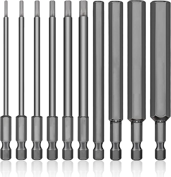 SnelShoppen - 10PCS 100mm Hex Shank Schroevendraaier Bits H1.5-H12 - S2 Staal Magnetische Hex Bits Set voor Boormachine, Inner Hexagon Schroevendraaie