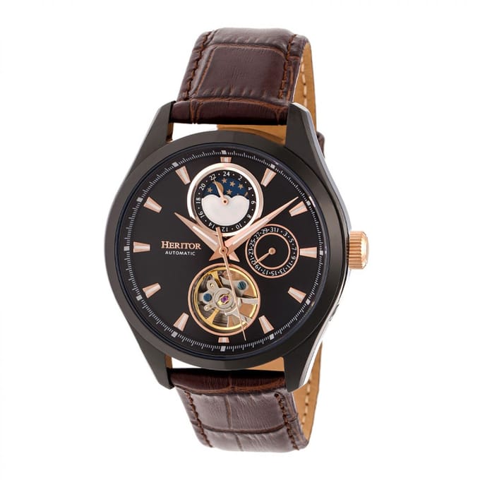 Heritor automatisch Sebastian semi-skelet lederen band horloge