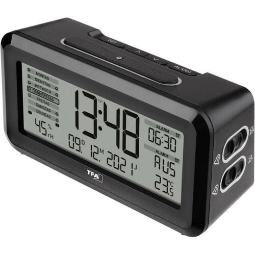 TFA Dostmann 60.2562.01 Wekker Zendergestuurd Zwart, Zilver Alarmtijden 2 Groot display