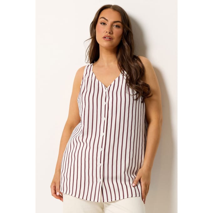 Yours Paarse Gestreepte Top Met Knoopsluiting Size 42