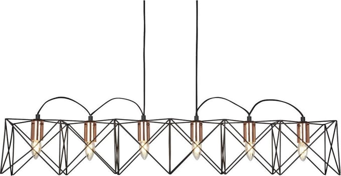 Searchlight Eetkamer hanglamp Anthea 6-lichts zwart met roodkoper - 8416-6BK