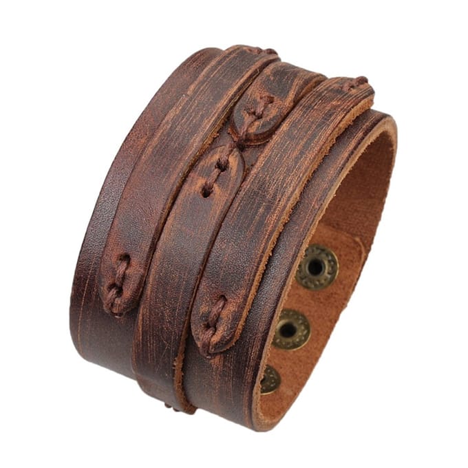 Brede Leren Armband – Armband Heren - Stitched - Scratch Brown