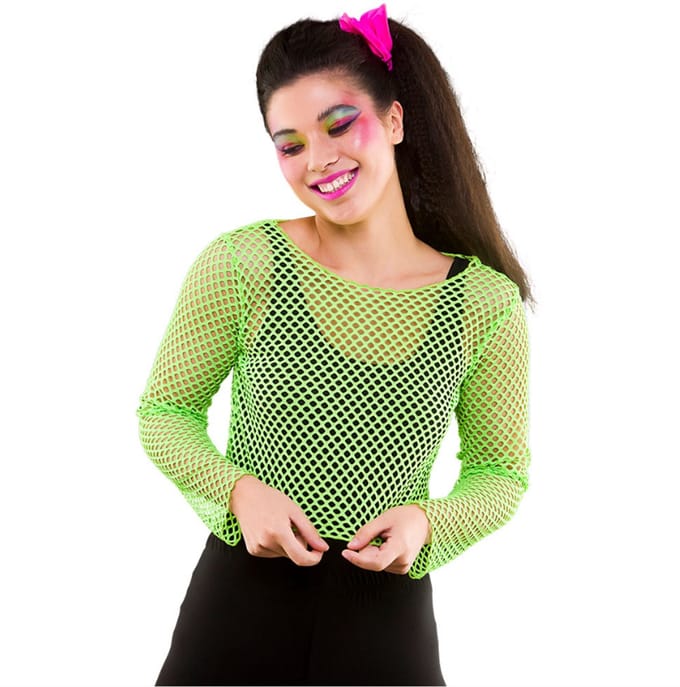 Visnet shirt Maud 80- jaren neon groen