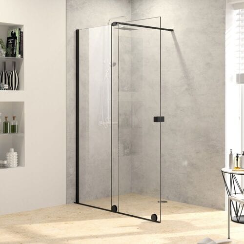 HÜPPE Xtensa pure Walk-In sliding door with fixed segment 100 cm, stop left, stabilization bar at 45° XT0121123321