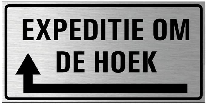 Expeditie om de hoek bord links, geborsteld aluminium 200 x 100 mm