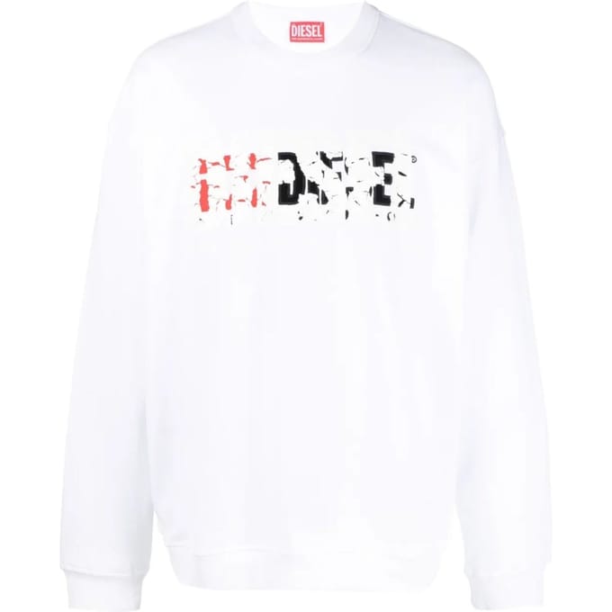 Diesel dubbel vernietigd logo wit sweatshirt