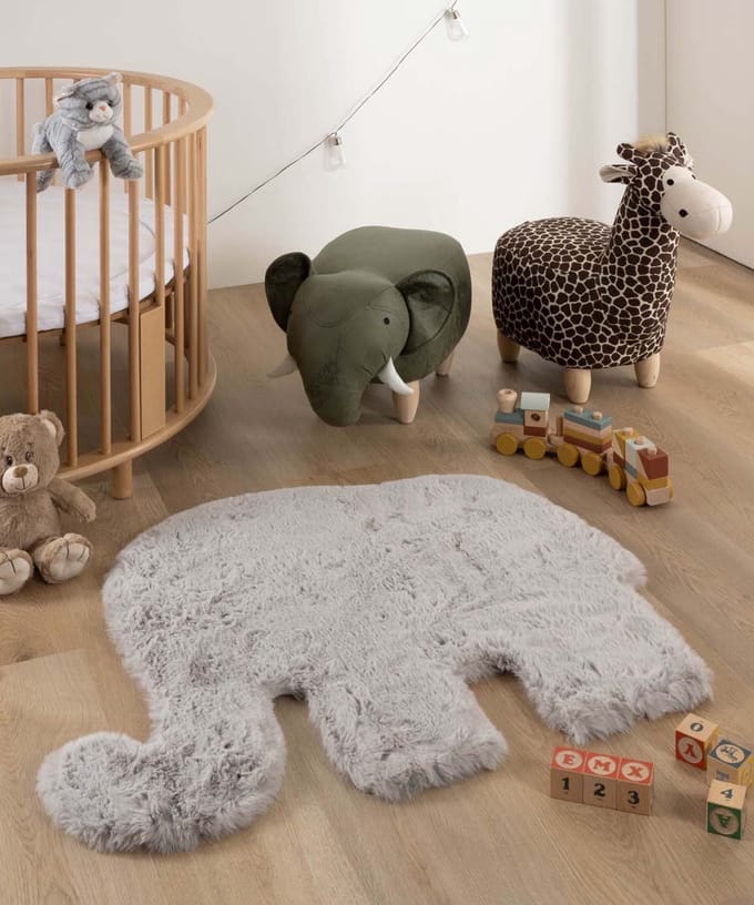Kindervloerkleed Olifant - Fluffy lichtgrijs 80x100