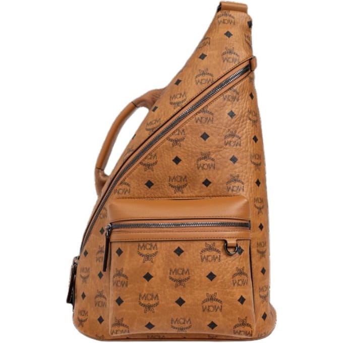 Sac bandoulière/poitrine MCM à fermeture éclair logo toile enduite et cuir Taille moyenne pour femme Cognac MMLFSTA01CO001 Basic Set (Bag+Dust Bag) brown