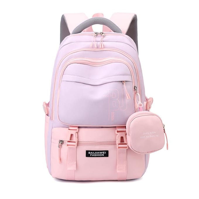 Sac à dos étudiant grande capacité Sac d'école pour enfants Sac à dos double épaule pour dames avec assortiment de couleurs One Size rose