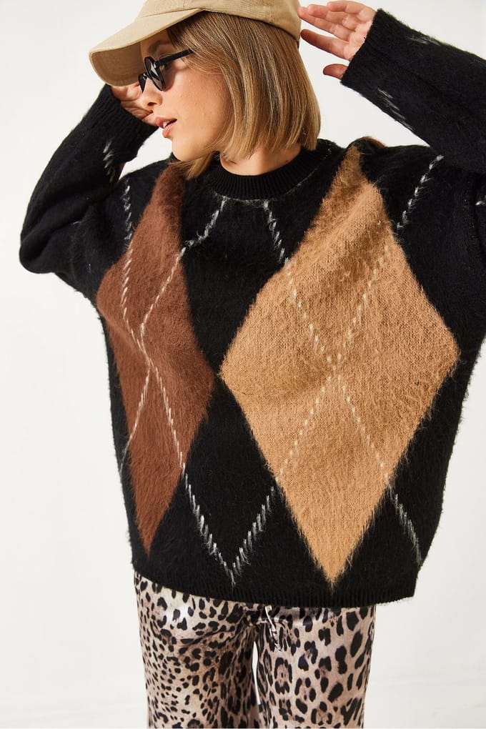 Oversized Diamond Geprinte Trui
