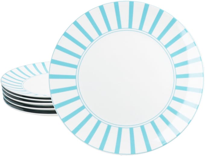 MamboCat Set van 6 SPLIT TURQUoise porseleinen dinerborden 6 personen