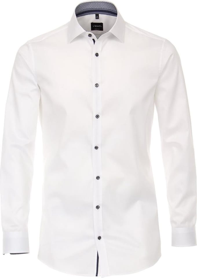 VENTI body fit overhemd - wit twill (contrast) - Strijkvriendelijk - Boordmaat: 43