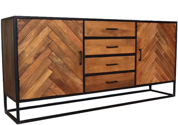 Dressoir visgraat mangohout 180cm bruin Cody industrieel duurzaam mango kast