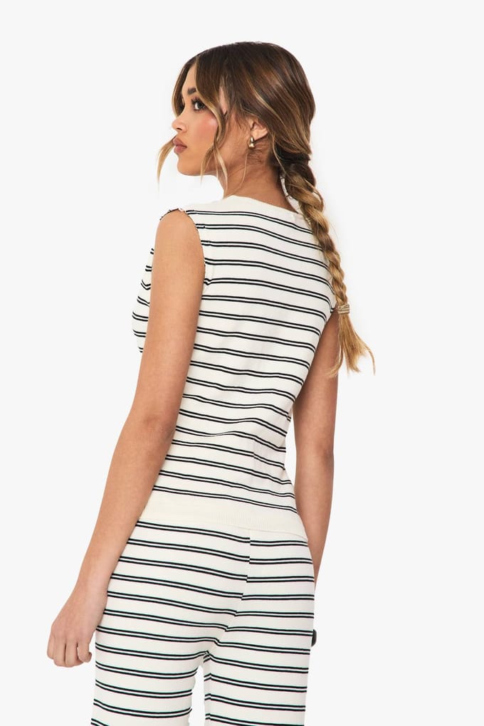 boohoo Dames Gebreide Superzachte Gestreepte Gilet | Mono | Maat: Small