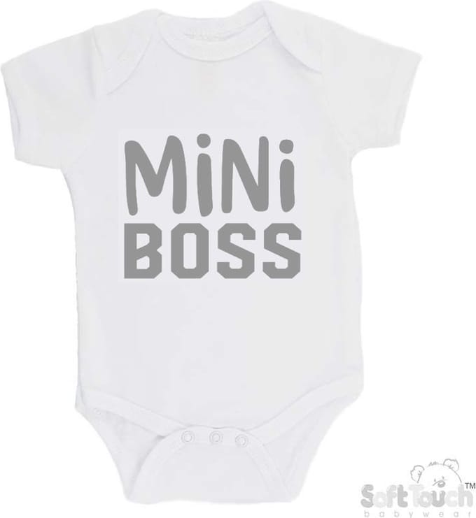 100% Katoenen Romper "Mini Boss" Unisex Katoen Wit/grijs Maat 56/62