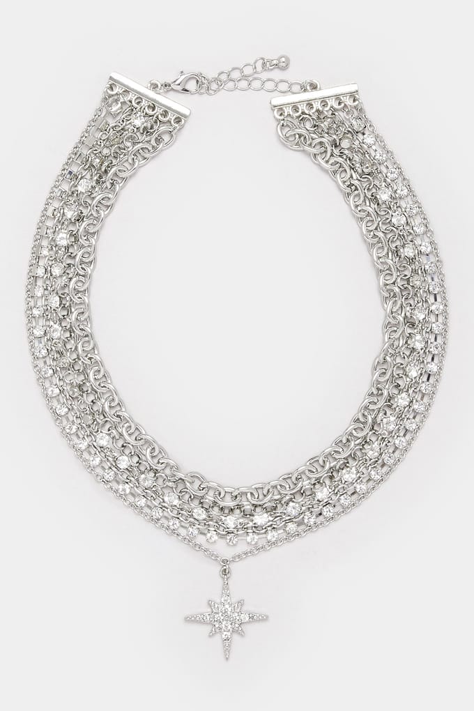 Yours Zilverkleurige Ster Diamante Chokerkettingsize One Size