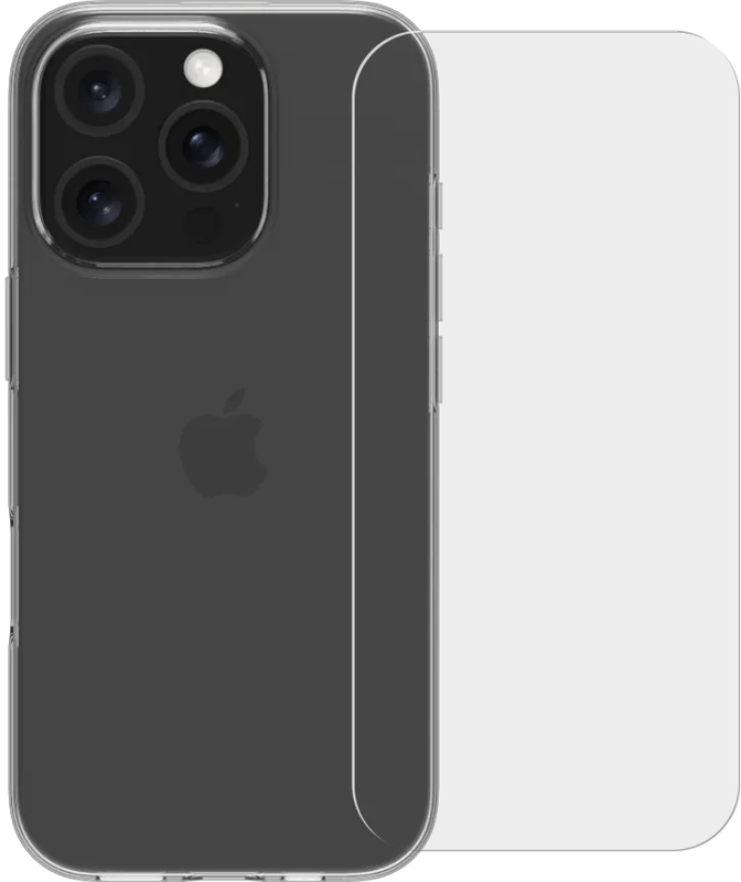 BlueBuilt Back Cover iPhone 16 Pro Transparant + Screenprotector Glas