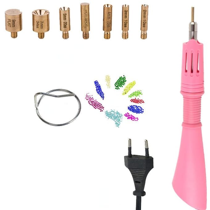 Snel verwarmde strass-hotfix-applicator, hittefix-tool, kledingdiamantboorpen met 7 tips roze