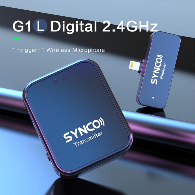 SYNCO G1L 2.4G draadloos microfoonsysteem met clip-on zender en mini type-C ontvanger 150M Lightning