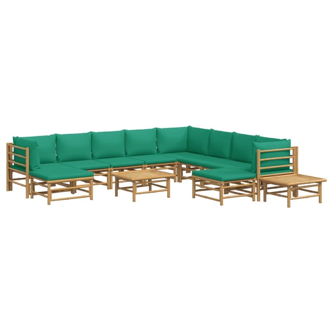 vidaXL - 12-delige - Loungeset - met - kussens - bamboe - groen