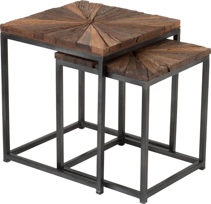 Bijzettafel Hout Metaal Vierkant 2 st. 43x43
